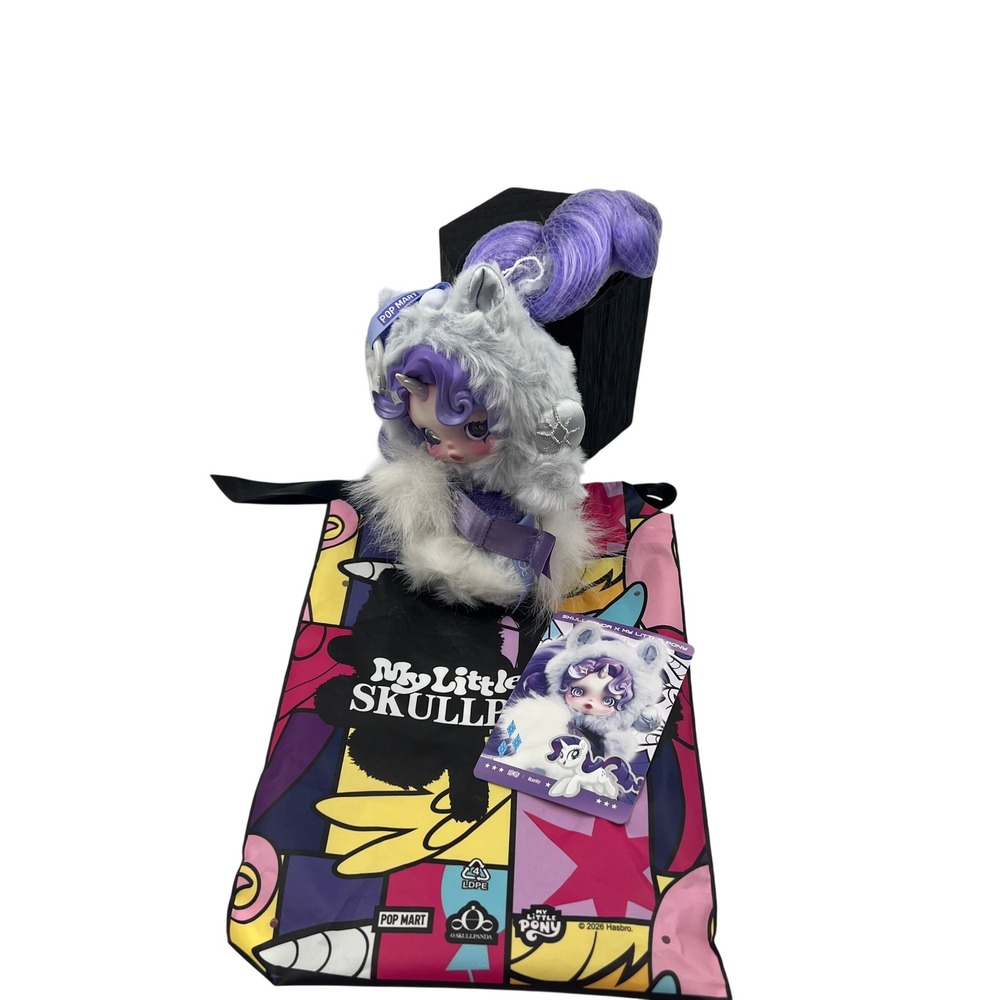 POP MART SKULLPANDA x My Little Pony Rarity Plush Doll Pendant Bag Charm Card